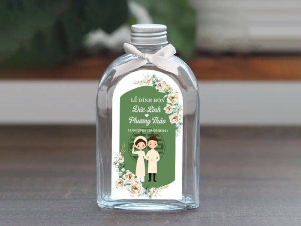 In Hoa Long nhận thiết kế và in ấn Mẫu Tem Dán Chai Nước Đám Cưới dễ thương