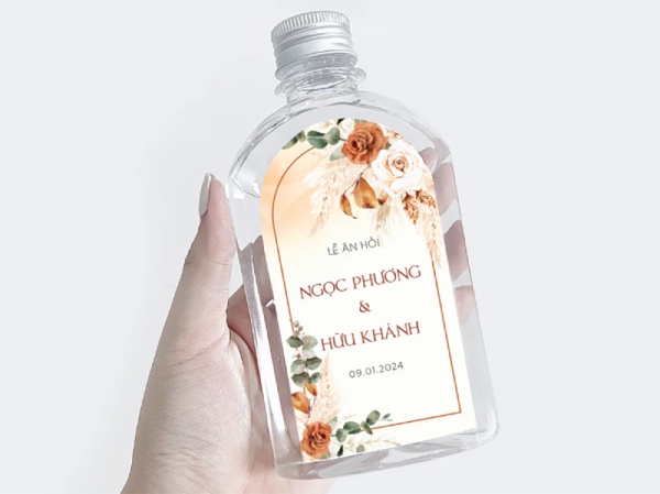 In Hoa Long nhận thiết kế và in ấn Mẫu Tem Dán Chai Nước Đám Cưới đẹp