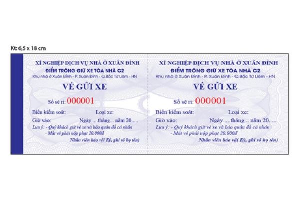 Mẫu vé gửi xe chất lượng cao tại Hà Nội
