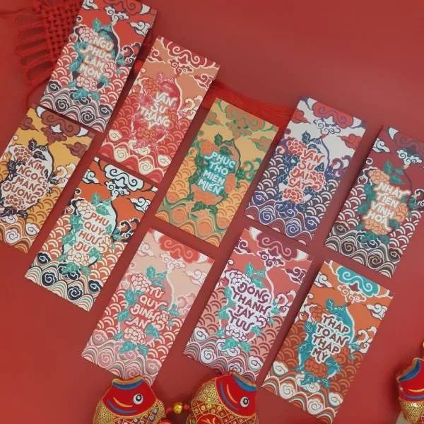 Bộ lì xì Tết hoa văn Đại Việt đẹp, chất lượng cao