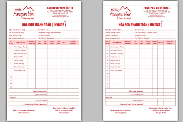 In Hoa Long nhận thiết kế và in hóa đơn khách sạn cao cấp