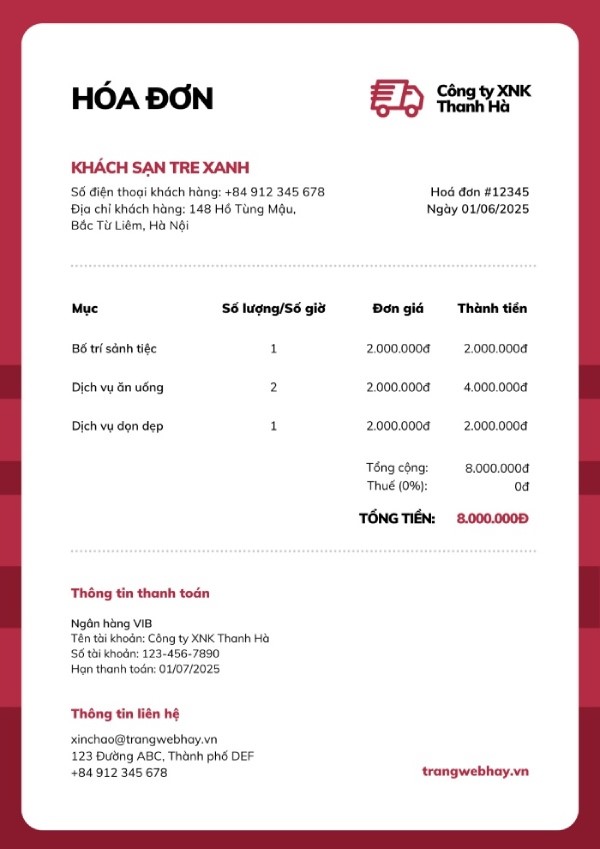 In Hoa Long nhận thiết kế và in hóa đơn khách sạn lấy ngay