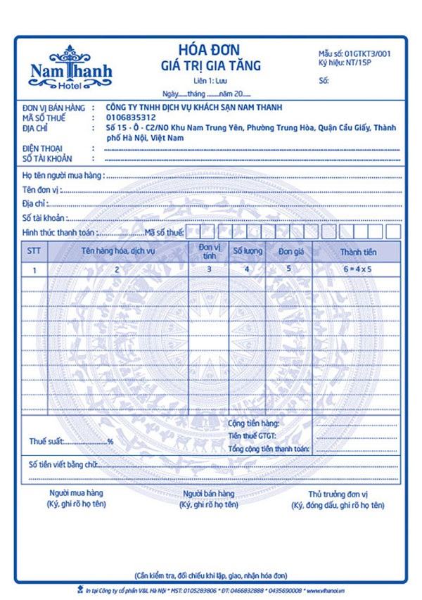 In Hoa Long nhận thiết kế và in hóa đơn khách sạn số lượng ít