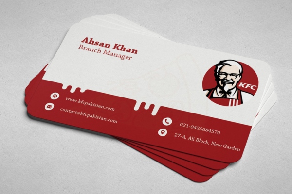 Mẫu card visit tiệm gà KFC màu sắc thương hiệu nổi bật