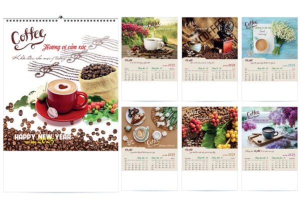 Mẫu in lịch chủ đề cà phê đẹp mắt, độc đáo