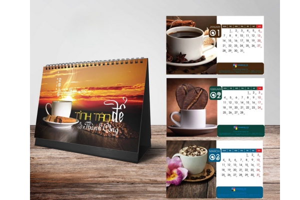 Mẫu in lịch chủ đề cà phê xây dựng câu chuyện thương hiệu