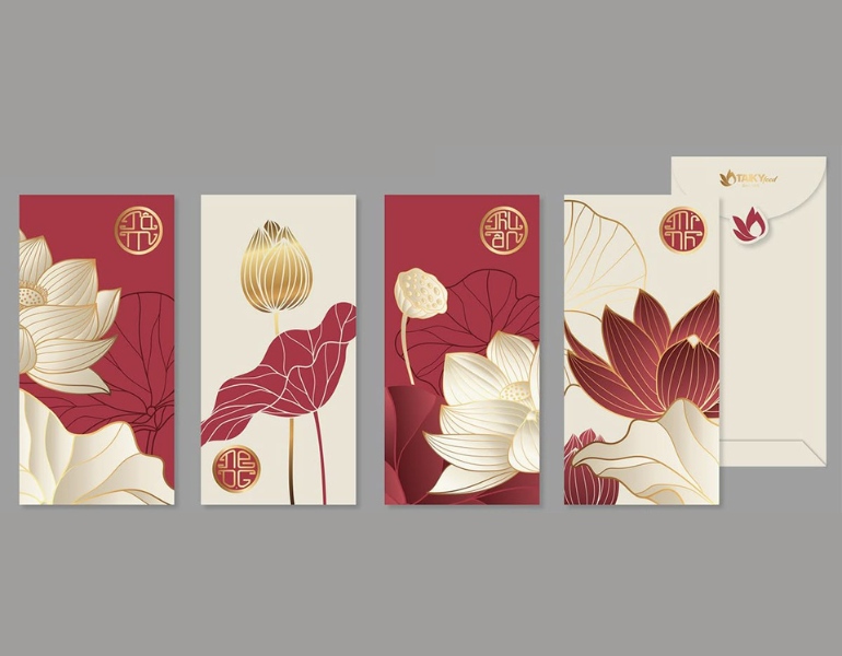 Bộ lì xì Tết chủ đề Hoa Sen in sắc nét