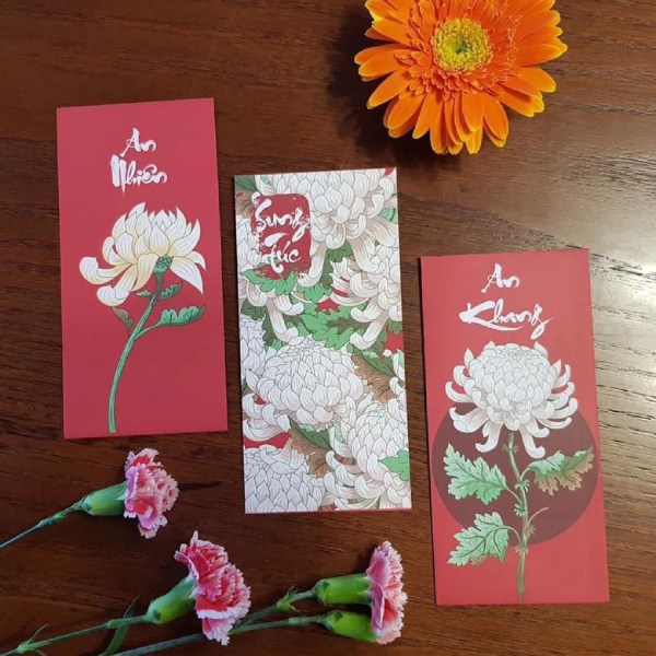 In Hoa Long nhận in Bộ Lì Xì Tết Cúc Sum Vầy đẹp