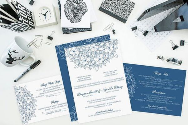 Mẫu thiệp cưới song ngữ đẹp, giá rẻ tại Hà Nội