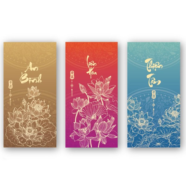 Bộ lì xì Tết chủ đề Hoa Sen thanh khiết, in độc quyềni Bộ lì xì Tết chủ đề Hoa Sen thanh khiết