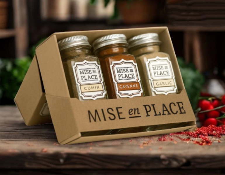 In hộp giấy đựng hạt tiêu hũ thủy tinh