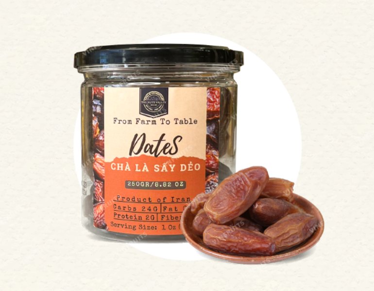 In tem dán chà là sấy dẻo sắc nét