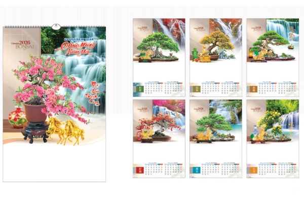 In Hoa Long nhận thiết kế và in ấn Lịch treo tường 7 tờ Tết 2026 cao cấp