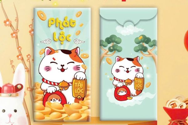 Mẫu bao lì xì mèo thần tài giá rẻ, thiết kế đẹp