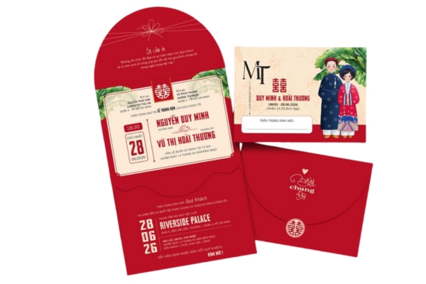 Mẫu bao thư đỏ đựng thiệp cưới