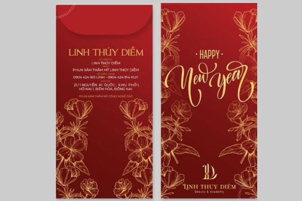 Mẫu bao thư đỏ in ép nhũ vàng