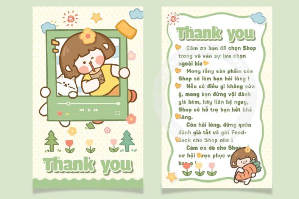 Mẫu card cảm ơn dễ thương tại Hà Nội