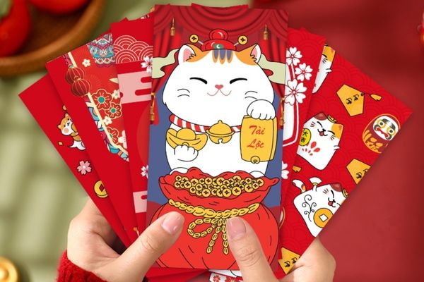 Mẫu bao lì xì mèo thần tài giá rẻ, thiết kế đẹp