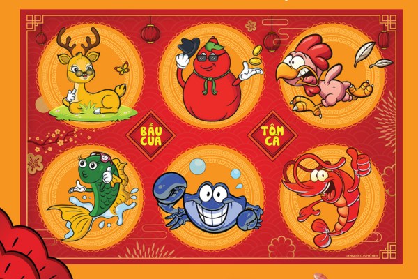 Mẫu in nhãn sticker bầu cua tôm cá dán bàn cờ đẹp mắt