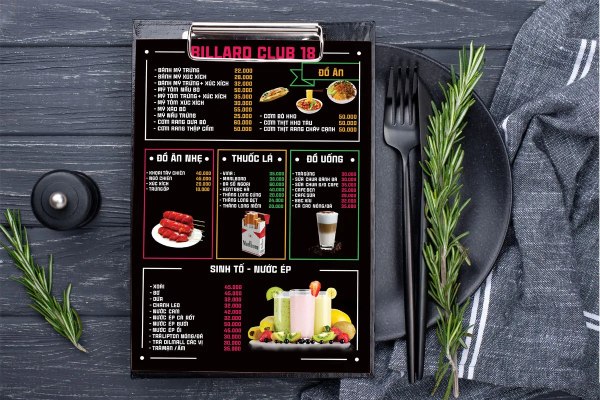 In Hoa Long nhận thiết kế và in ấn mẫu menu quán bida cao cấp