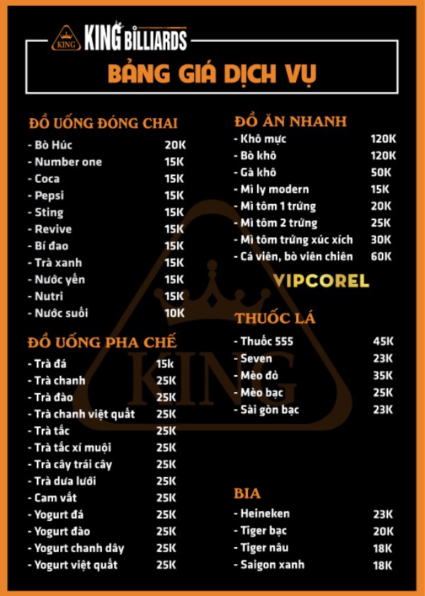 In Hoa Long nhận thiết kế và in ấn mẫu menu quán bida chất lượng