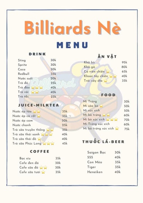 In Hoa Long nhận thiết kế và in ấn mẫu menu quán bida lấy ngay