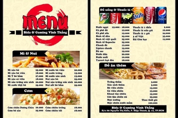 In Hoa Long nhận thiết kế và in ấn mẫu menu quán bida sang trọng
