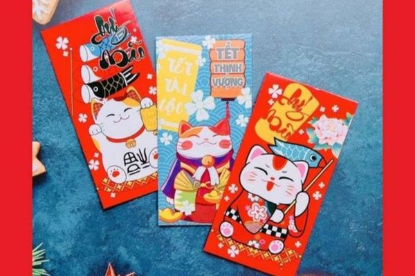 Mẫu bao lì xì mèo thần tài giá rẻ, thiết kế đẹp
