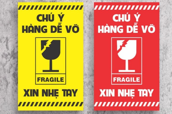 Mẫu tem hàng dễ vỡ song ngữ