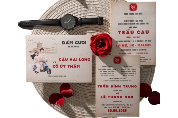 Mẫu thiệp cưới cổ điển in sắc nét