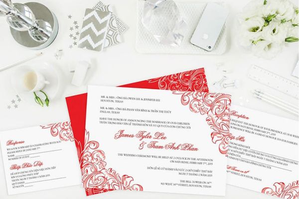 Mẫu thiệp cưới song ngữ đẹp, giá rẻ tại Hà Nội
