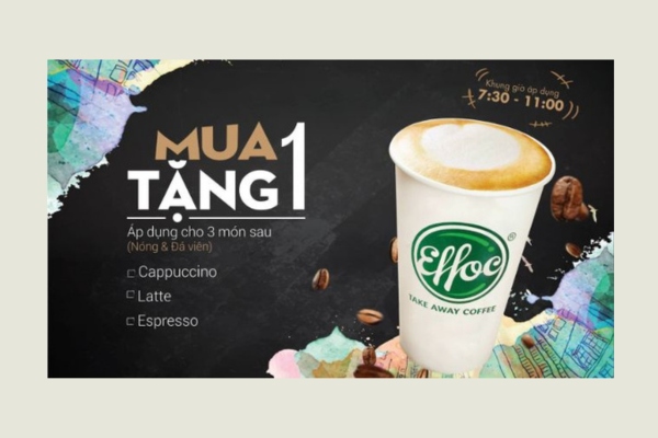 Mẫu voucher cà phê mua 1 tặng 1