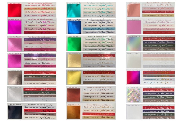 Bảng màu ép kim phổ biến