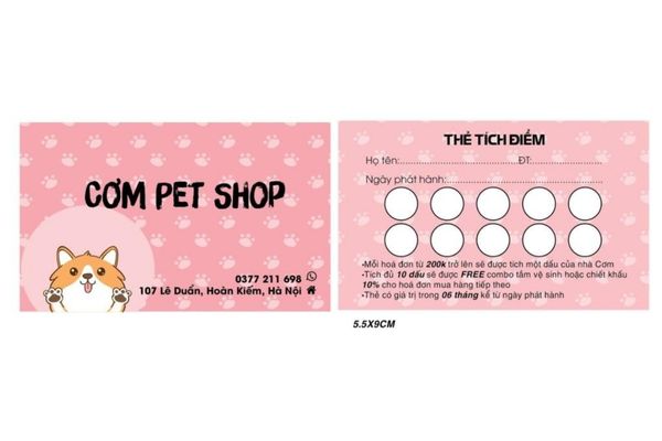 Mẫu phiếu tích điểm pet shop giá rẻ, chất lượng cao
