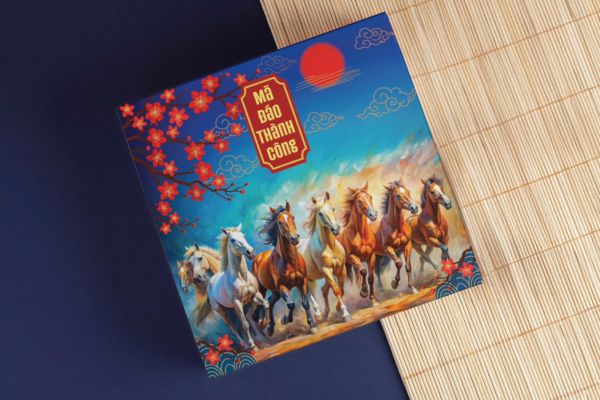 Mẫu in hộp quà Tết mã đáo thành công đẹp