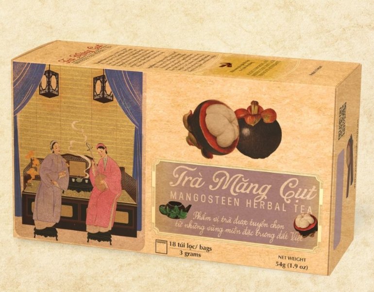 In hộp trà măng cụt organic cổ xưa