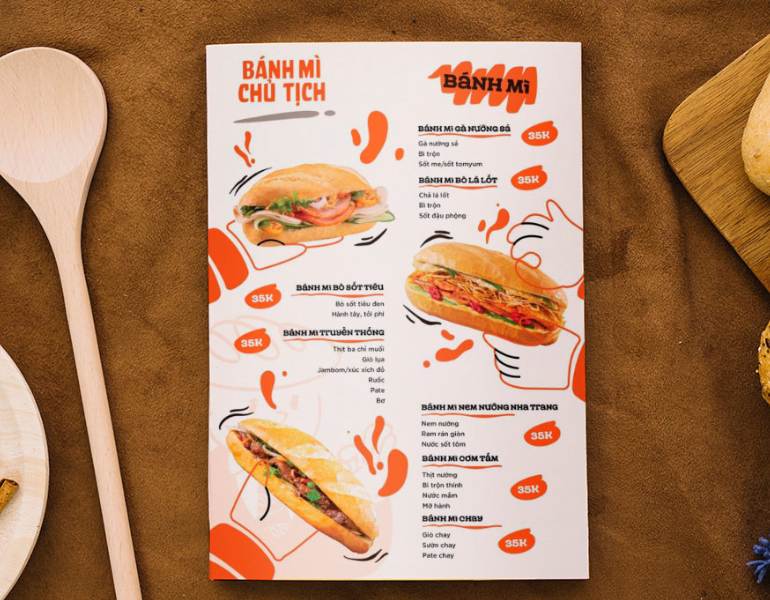 In menu tiệm bánh mì hiệu quả