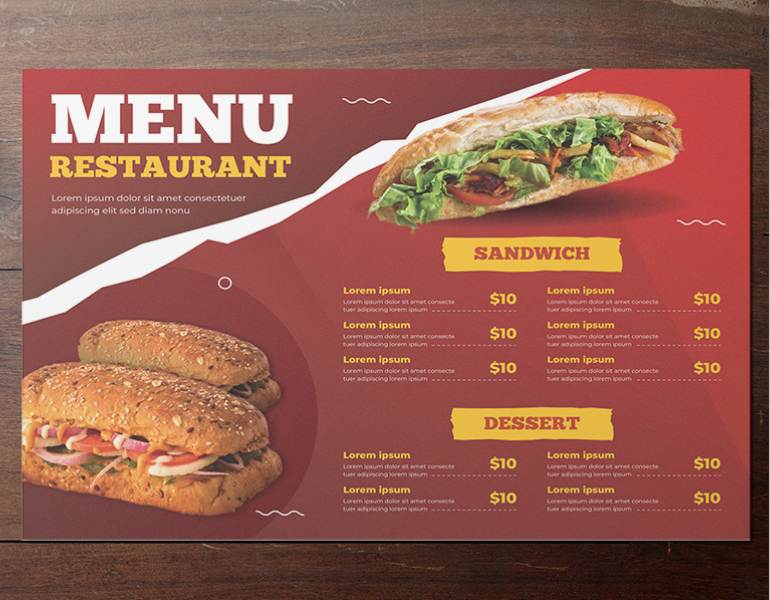 In menu tiệm bánh mì nhanh chóng