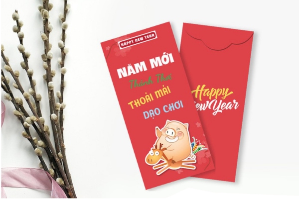 Mẫu bao lì xì con heo biểu trưng của đủ đầy