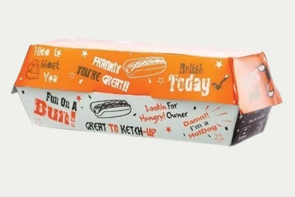 Mẫu hộp giấy đựng xúc xích, hotdog nắp gài