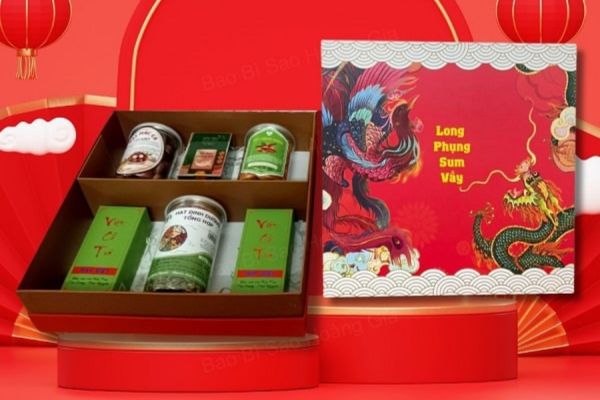 Mẫu hộp quà Tết long phụng đẹp, chất lượng cao