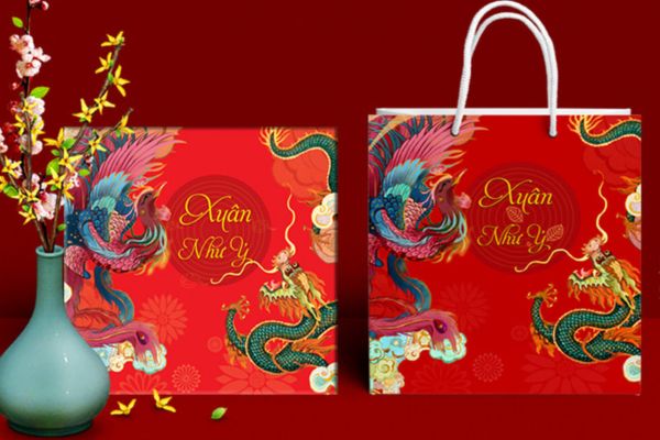Mẫu hộp quà Tết long phụng đẹp, chất lượng cao