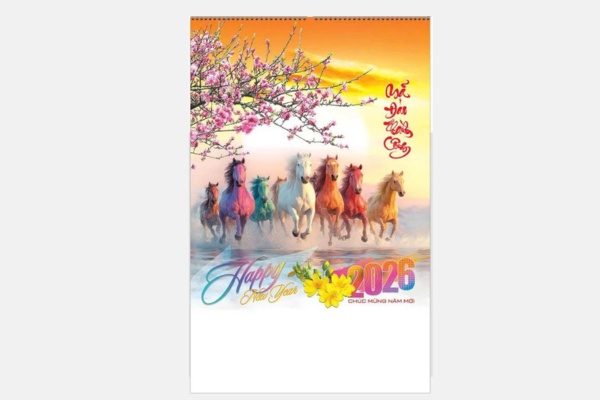 Mẫu in lịch Mã Đáo Thành Công phong cách thư pháp