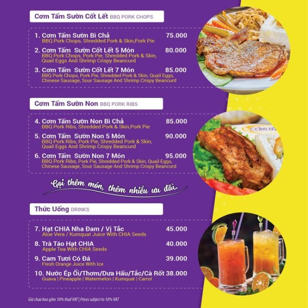 In Hoa Long nhận thiết kế và in Mẫu Menu Cơm Tấm đẹp