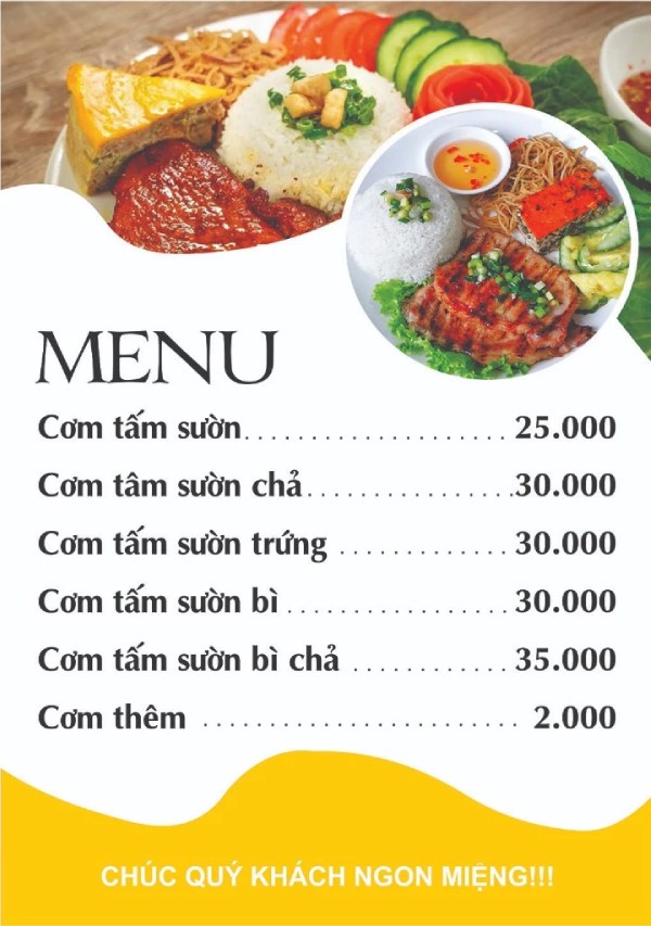 In Hoa Long nhận thiết kế và in Mẫu Menu Cơm Tấm giá rẻ