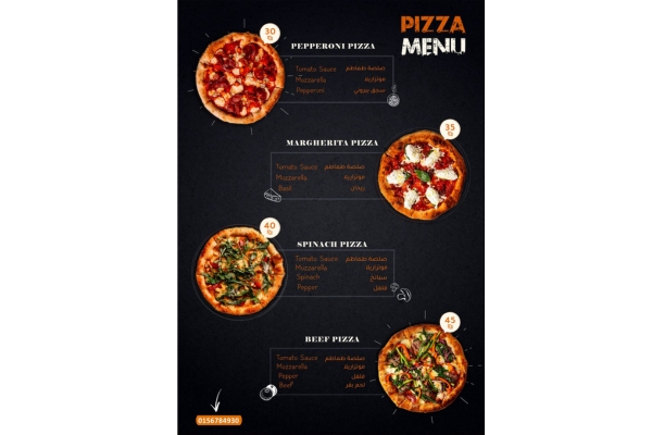 Mẫu in menu pizza chuyên nghiệp