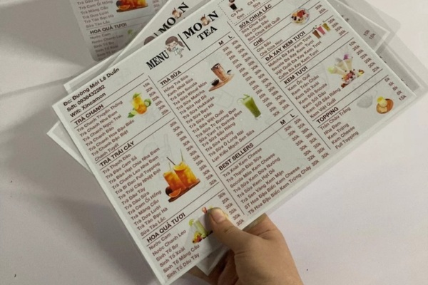 Mẫu menu ép plastic A4 in 2 mặt