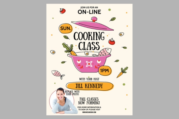 Mẫu tờ rơi lớp học nấu ăn online kết hợp các ưu đãi