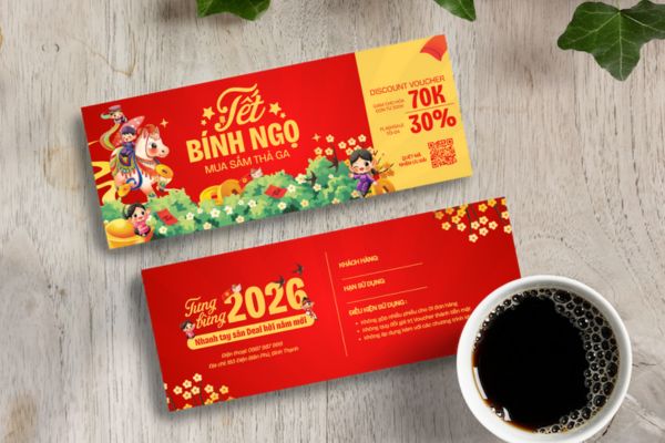 Mẫu voucher Tết 2026 đẹp, thiết kế theo yêu cầu