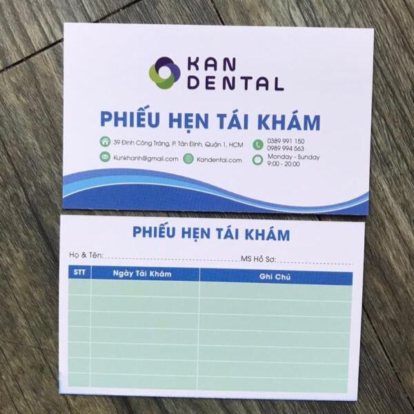 In phiếu hẹn nha khoa In phiếu hẹn nha khoa đẹp, thiết kế theo yêu cầu
